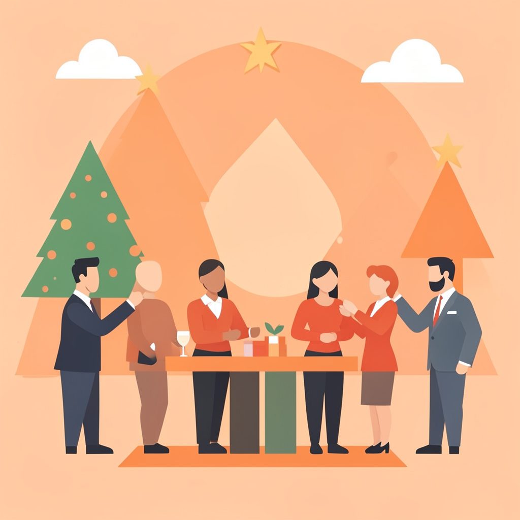 Flat vector illustration of a corporate team building gathering in cream and olive colors