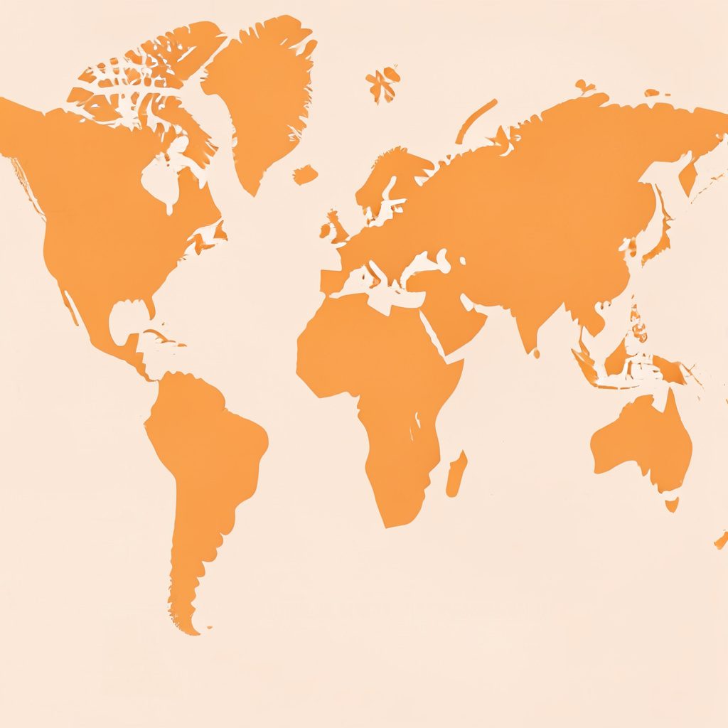 Small circular badge illustration showing paintball locations around the world in brown and cream