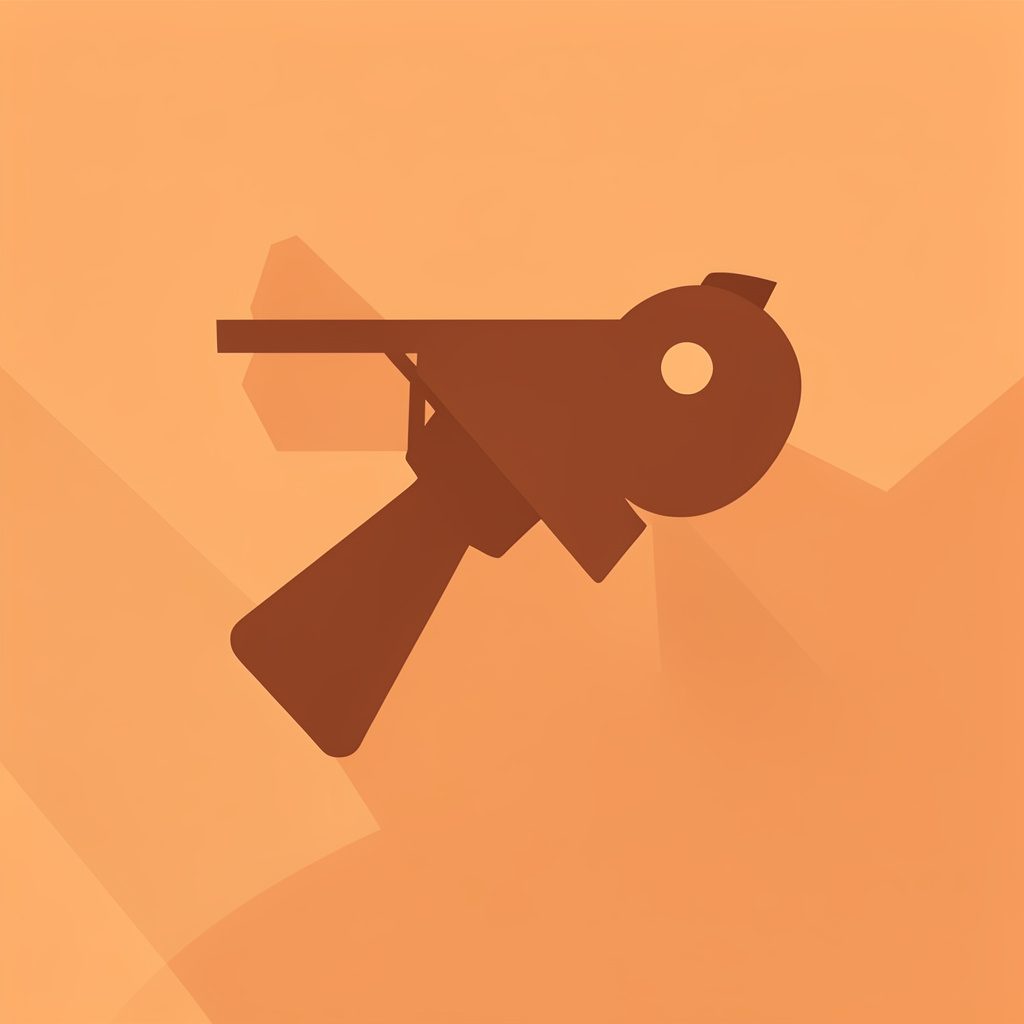 Flat vector illustration badge representing a leading paintball company in deep brown and cream